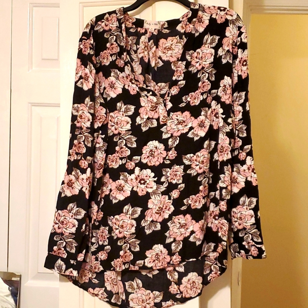 BAILEY & CHLOE Long Sleeve V-neck Floral Print Blouse Size XL